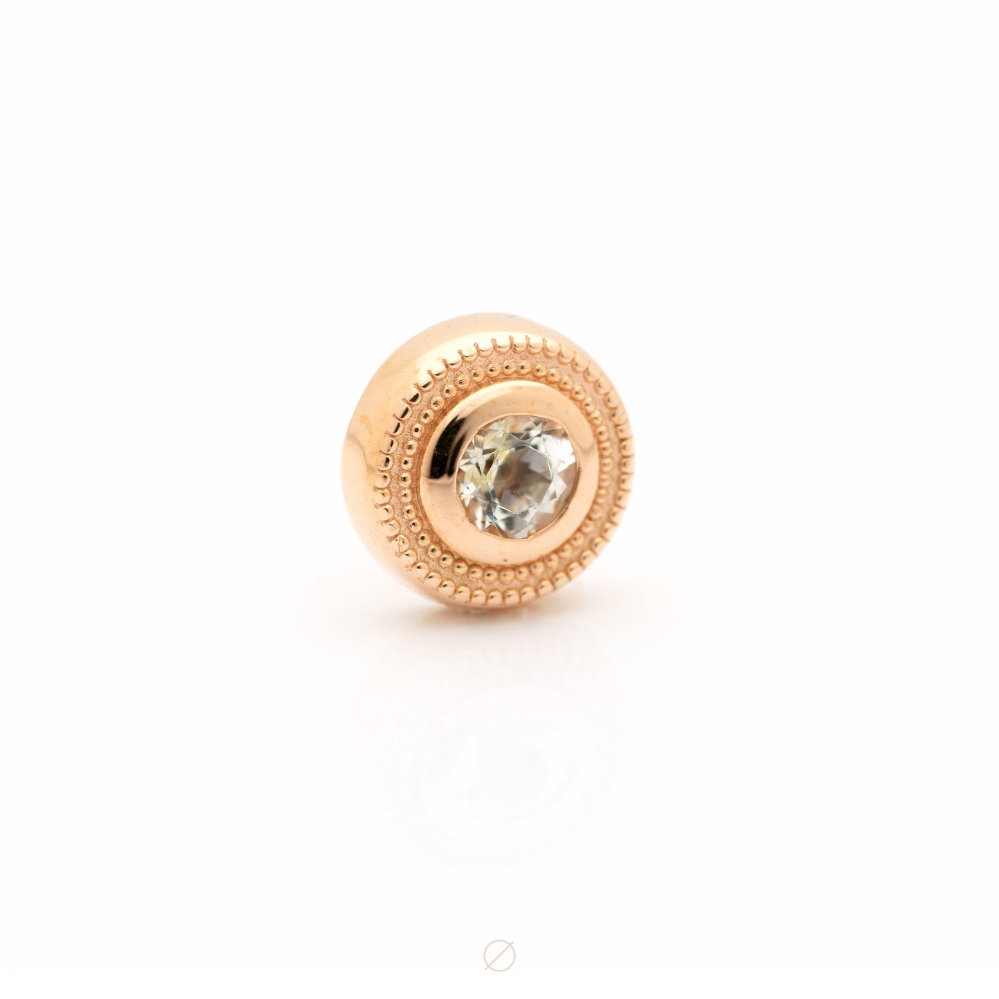 Milgrain Round with CZ- 14G Threaded End in Rose Gold by Alchemy Adornment