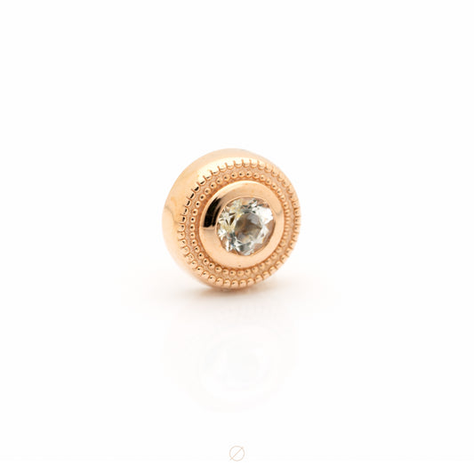 Milgrain Round with CZ- 14G Threaded End in Rose Gold by Alchemy Adornment