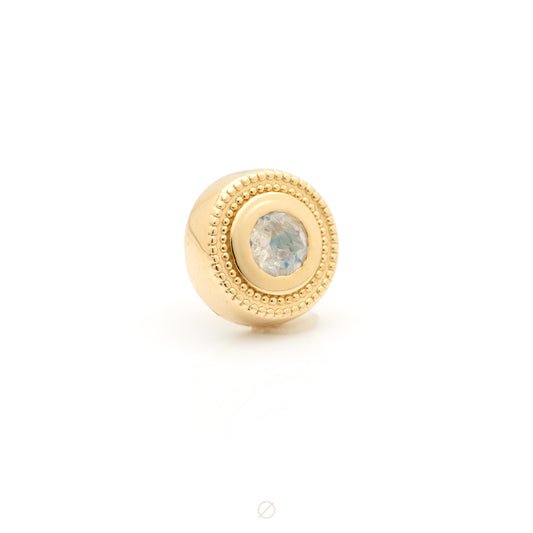 Milgrain with Moonstone -14G Threaded End in Yellow Gold by Alchemy Adornment