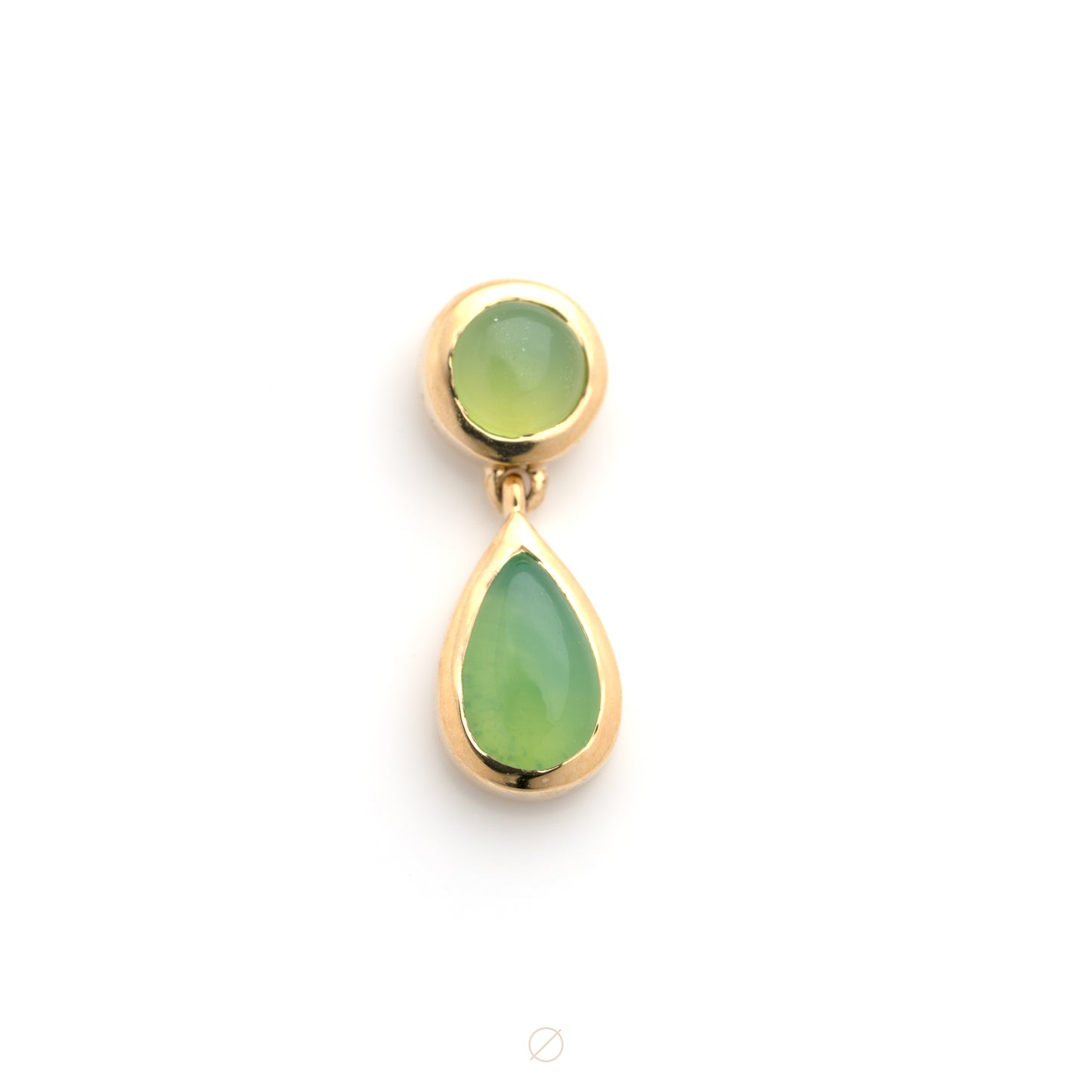 Scarlett with Bezel Set Round and Pear Chrysoprase in Yellow Gold Press-Fit End by Modern Mood